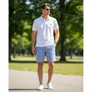 Polo Ralph Lauren Seersucker Shorts Men 33 Blue White Check Stretch Classic Fit